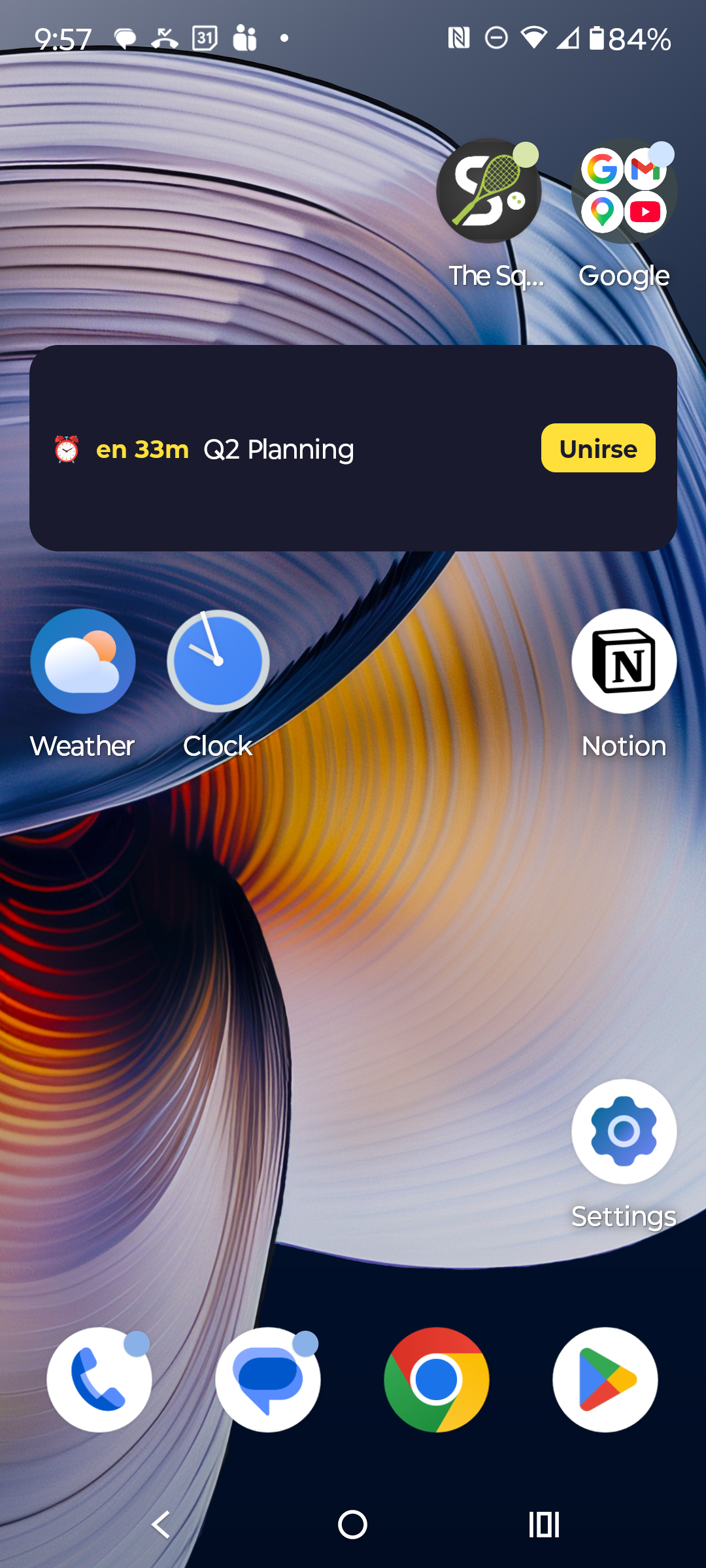 WakeyWakey Android home screen widget showing next meeting