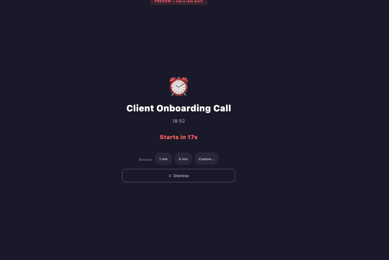 WakeyWakey full-screen meeting alert on macOS and Windows